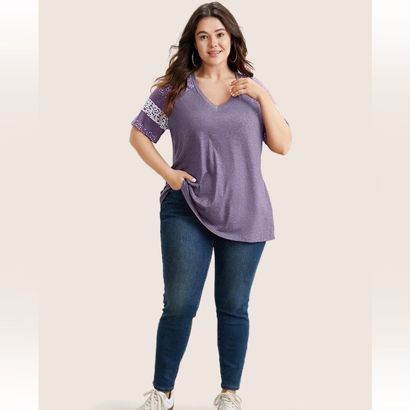 BloomChic Plus size 2XL Ditsy Floral Colorblock Contrast Raglan Sleeve T-shirt - Picture 4 of 5